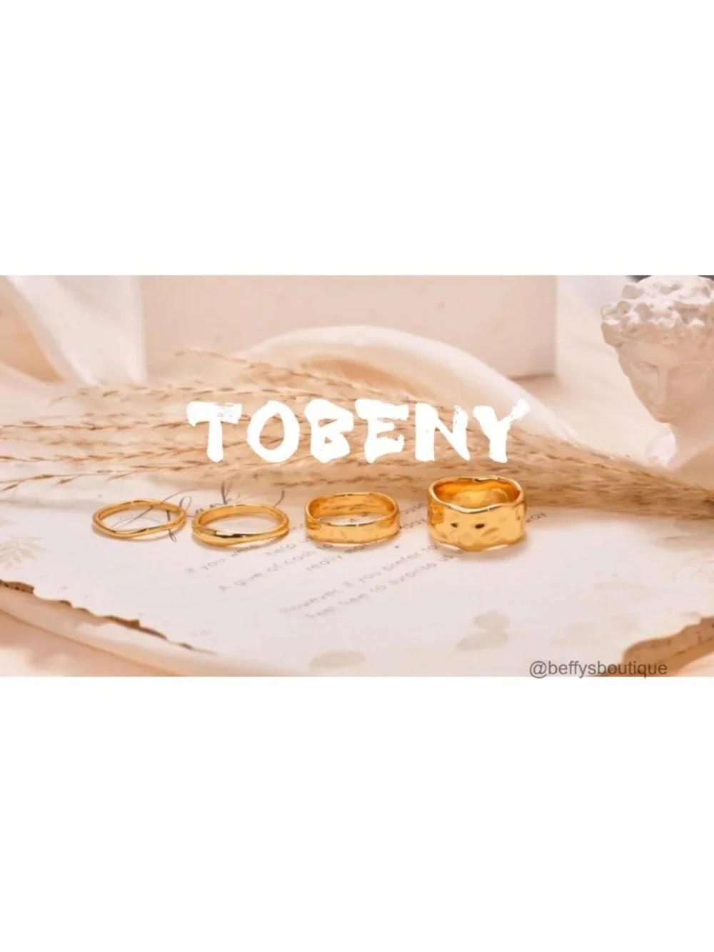 4-Piece Non Tarnish Gold Plated Chunky Stacking Ring Set for Women